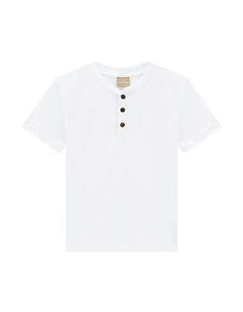 Button Front Short Sleeve Tee  - White