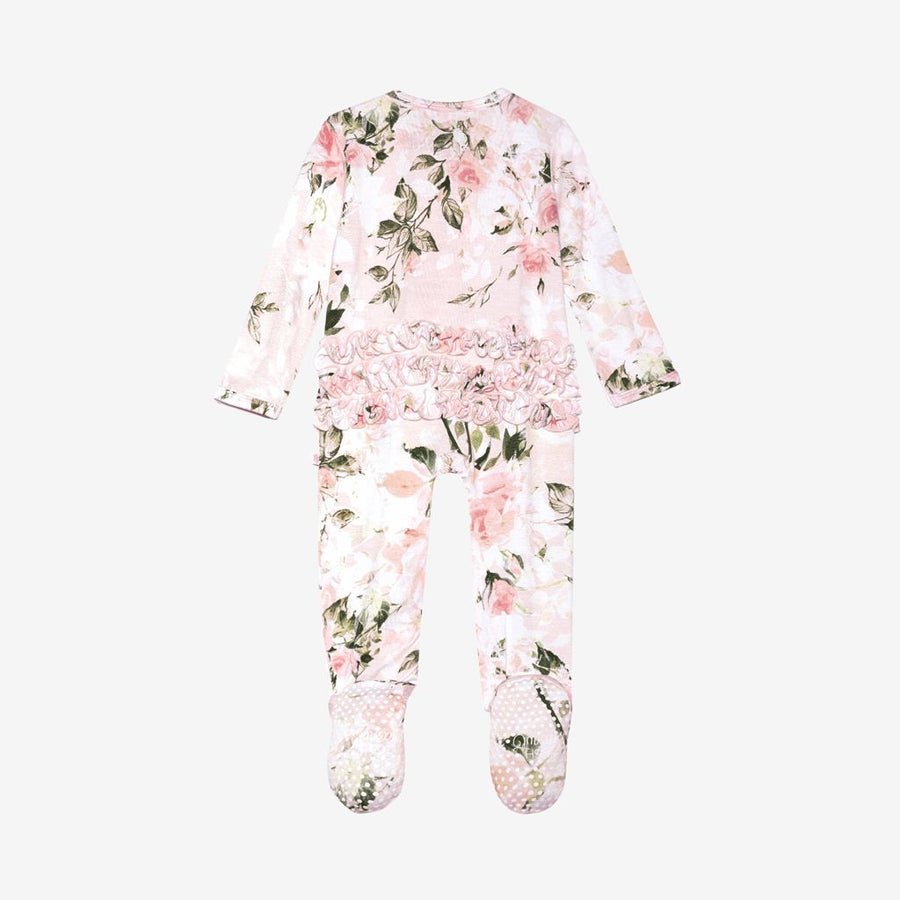 Ruffled Zippered Footie - Vintage Pink Rose