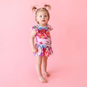 Ruffled Cap Sleeve Basic Twirl Skirt Bodysuit - Brisa