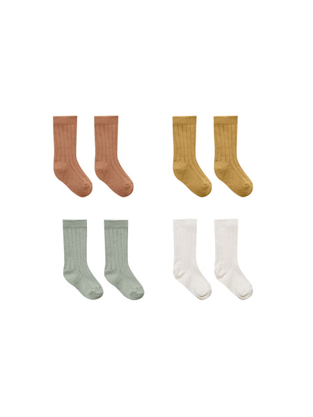 4 Pack of Ribbed Socks - Ivory, Spruce, Amber, Ocre