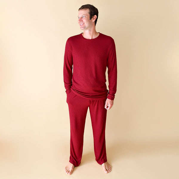 Men's Long Sleeve Pajama Set - Maroon Waffle