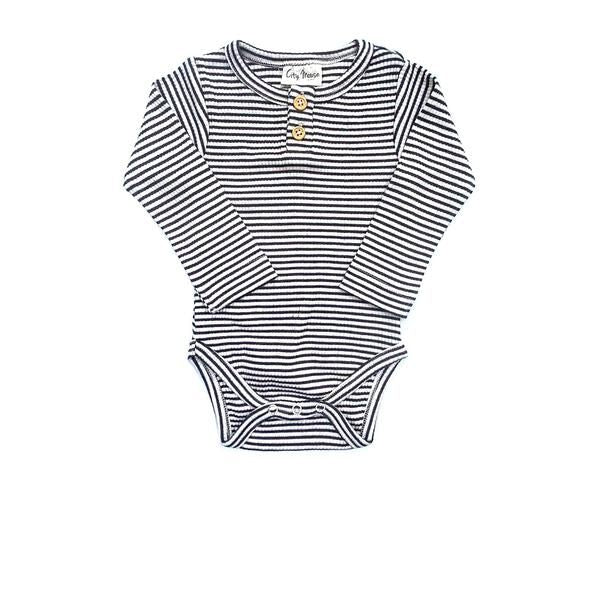 Modal Rib Henley Bodysuit - Natural Stripe