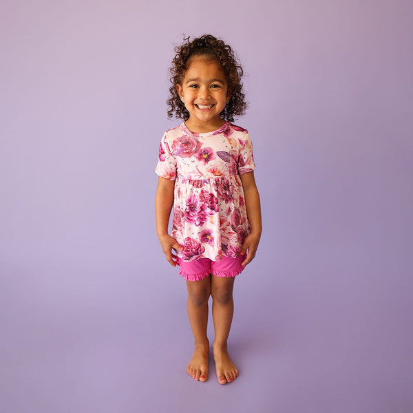 Basic Short Sleeve Peplum Top & Ruffled Short - Amira