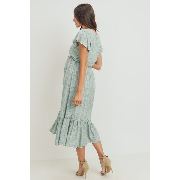 Flutter Sleeve V-Neck Maternity Ruffle Midi Dress