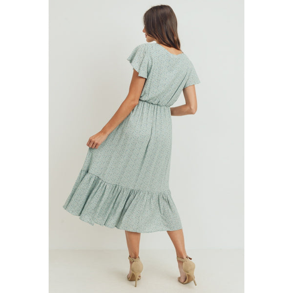 Flutter Sleeve V-Neck Maternity Ruffle Midi Dress