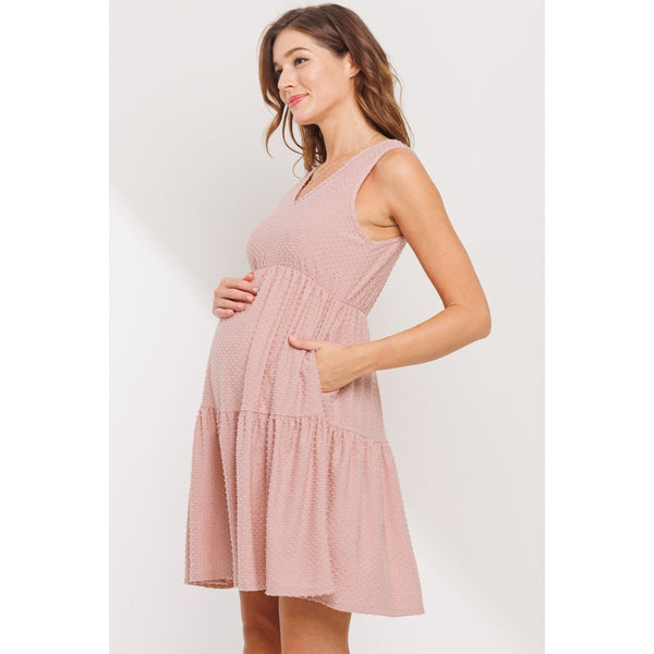 Textured Polka Dot Mini Maternity Dress - Mauve