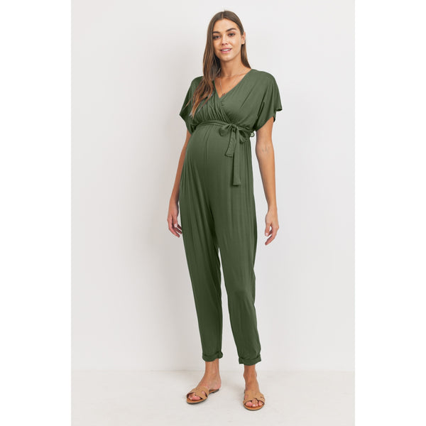 Kimono Sleeve Maternity/Nursing Jumpsuit - Olive