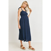 Tie Shoulder Sleeveless Smocked Maternity Dress - Navy