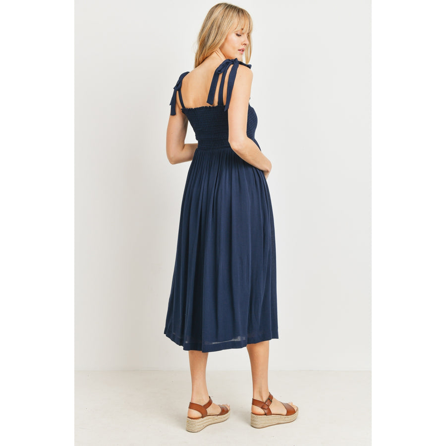 Tie Shoulder Sleeveless Smocked Maternity Dress - Navy