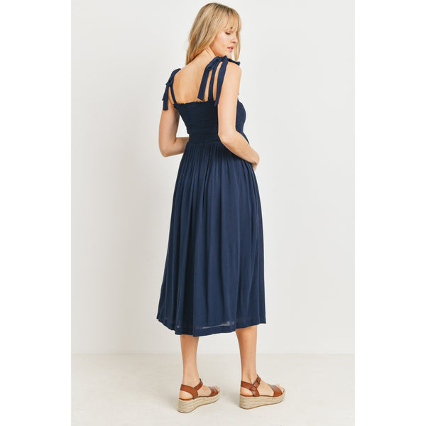 Tie Shoulder Sleeveless Smocked Maternity Dress - Navy