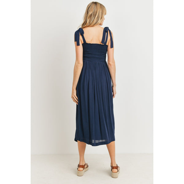 Tie Shoulder Sleeveless Smocked Maternity Dress - Navy