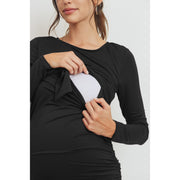 Rayon Modal Front Tie Maternity-Nursing Dress - Black
