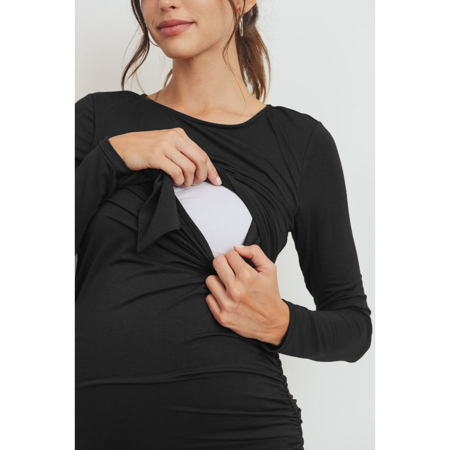 Rayon Modal Front Tie Maternity-Nursing Dress - Black