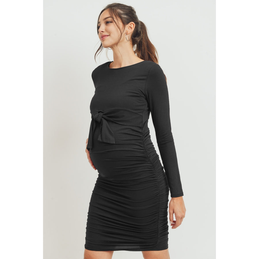 Rayon Modal Front Tie Maternity-Nursing Dress - Black
