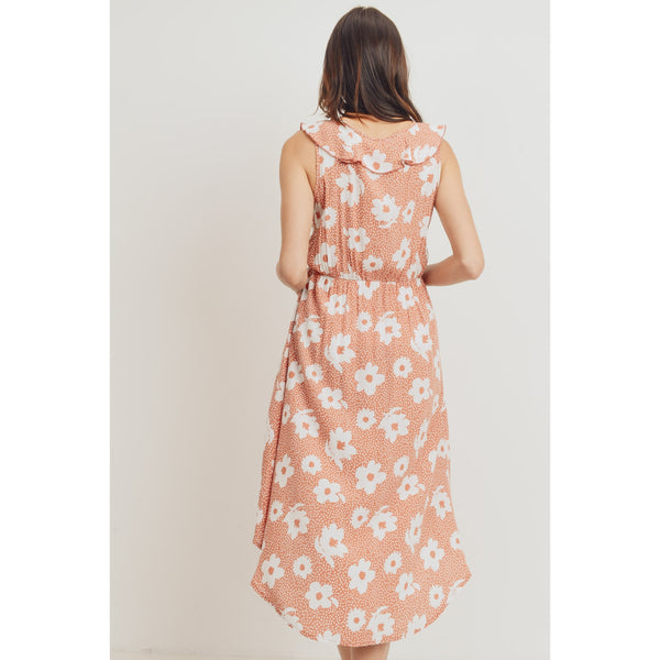Ruffled Hi Low Floral Maternity Dress - Rust