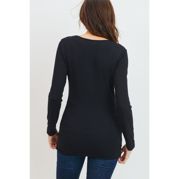 Modal Jersey V-Neck Basic Long Sleeve Shirt - Black