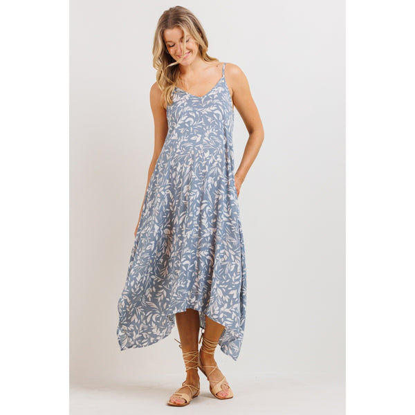 Floral Printed Uneven Hem Maternity Dress - Chambray