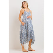 Floral Printed Uneven Hem Maternity Dress - Chambray