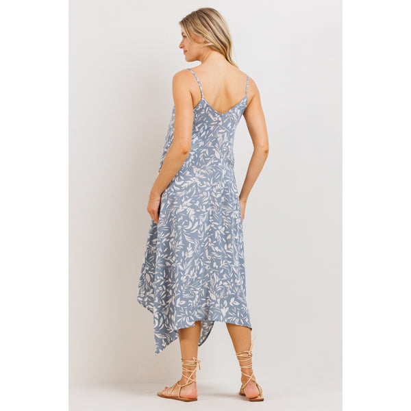 Floral Printed Uneven Hem Maternity Dress - Chambray