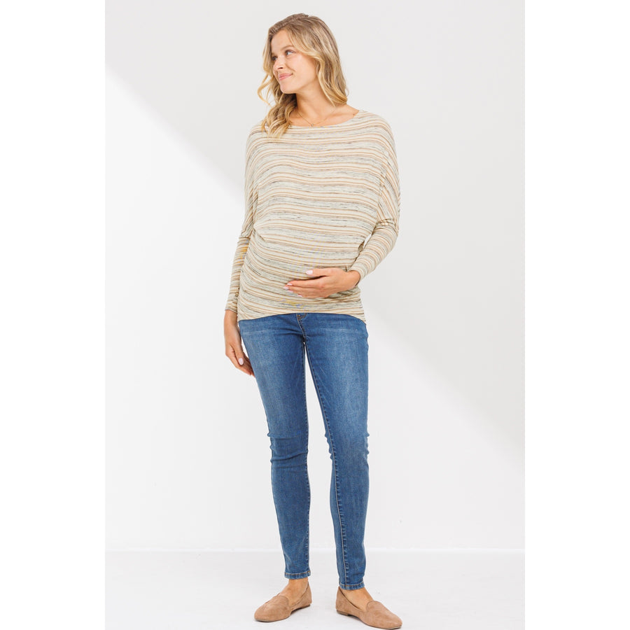 Boat Neck Dropped Shoulder Long Sleeve Maternity Top - Mocha