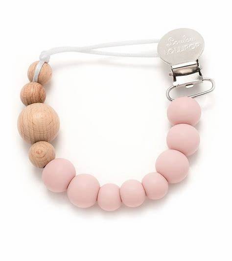 Color Block Silicone and Wood Pacifier Clip - Pink Quartz