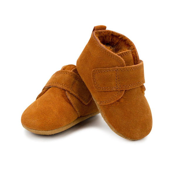 Leather Furry Lined Baby Shoe - Pecan