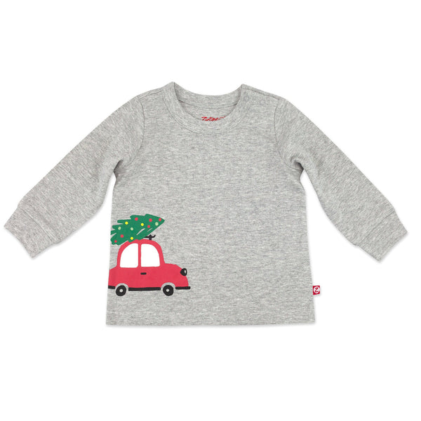 Organic Cotton Long Sleeve Crewneck - Holiday Car